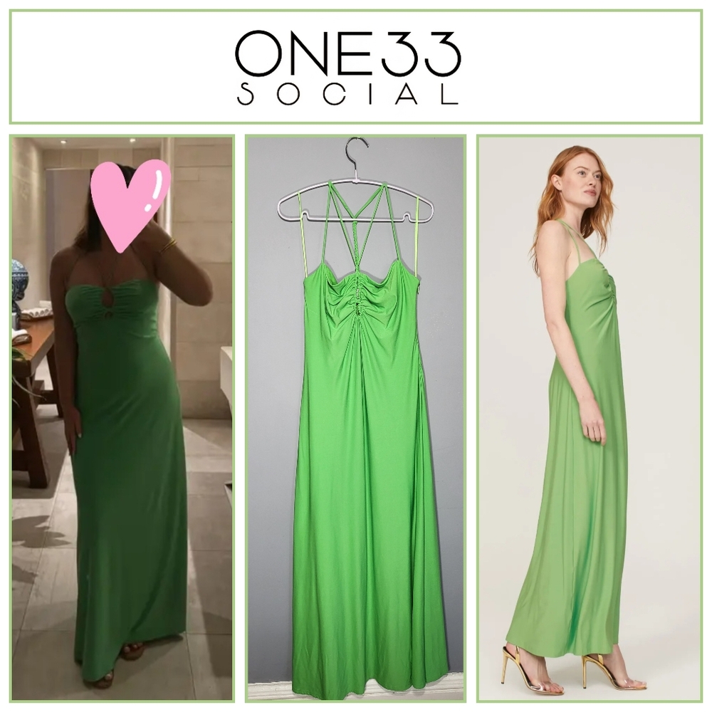One33 Social Size 4 Green Halter Maxi Dress Formal Gown Feminine Fun